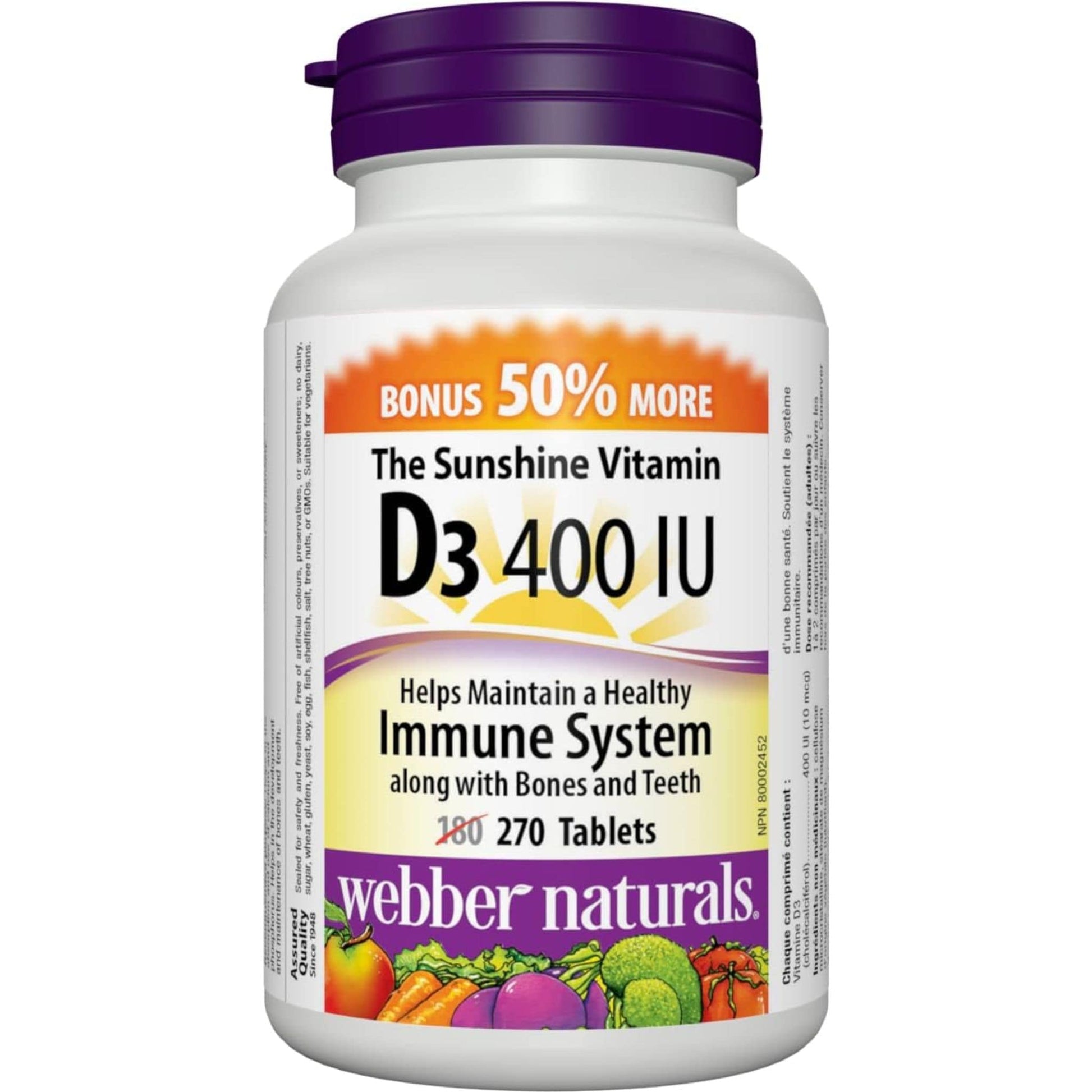 270 Tablets | Webber Naturals The Sunshine Vitamin D3 400IU