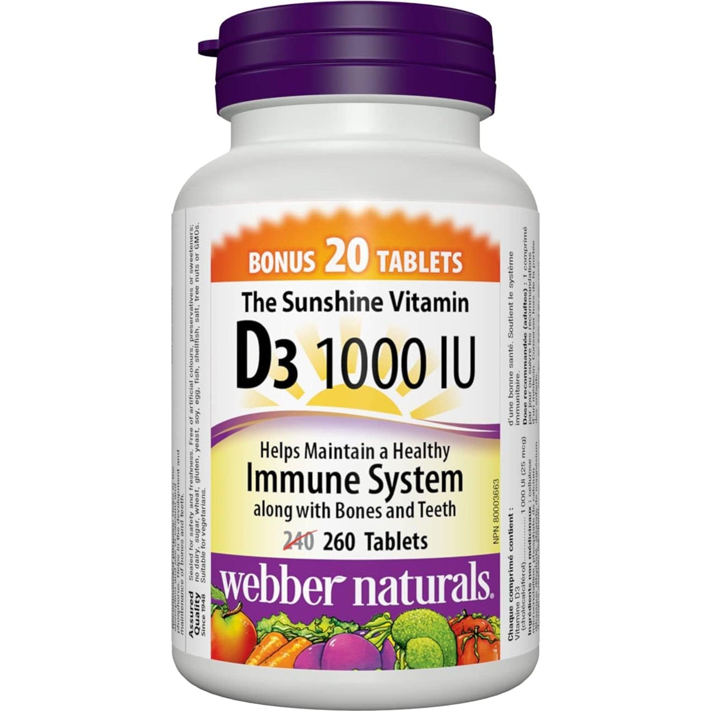 260 Tablets | Webber Naturals The Sunshine Vitamin D3 1000 IU