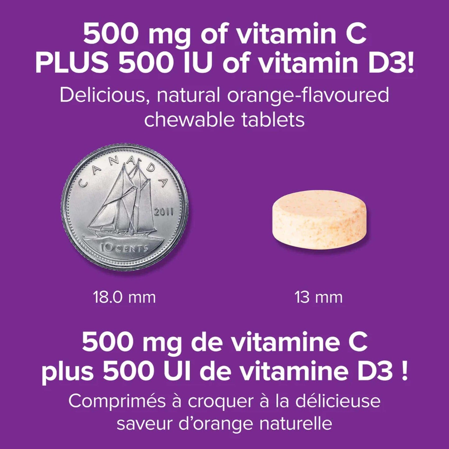 Natural Orange 200 Chewable Tablets | Webber Naturals Chewable Vitamin C+D3 500mg/500IU // infographic