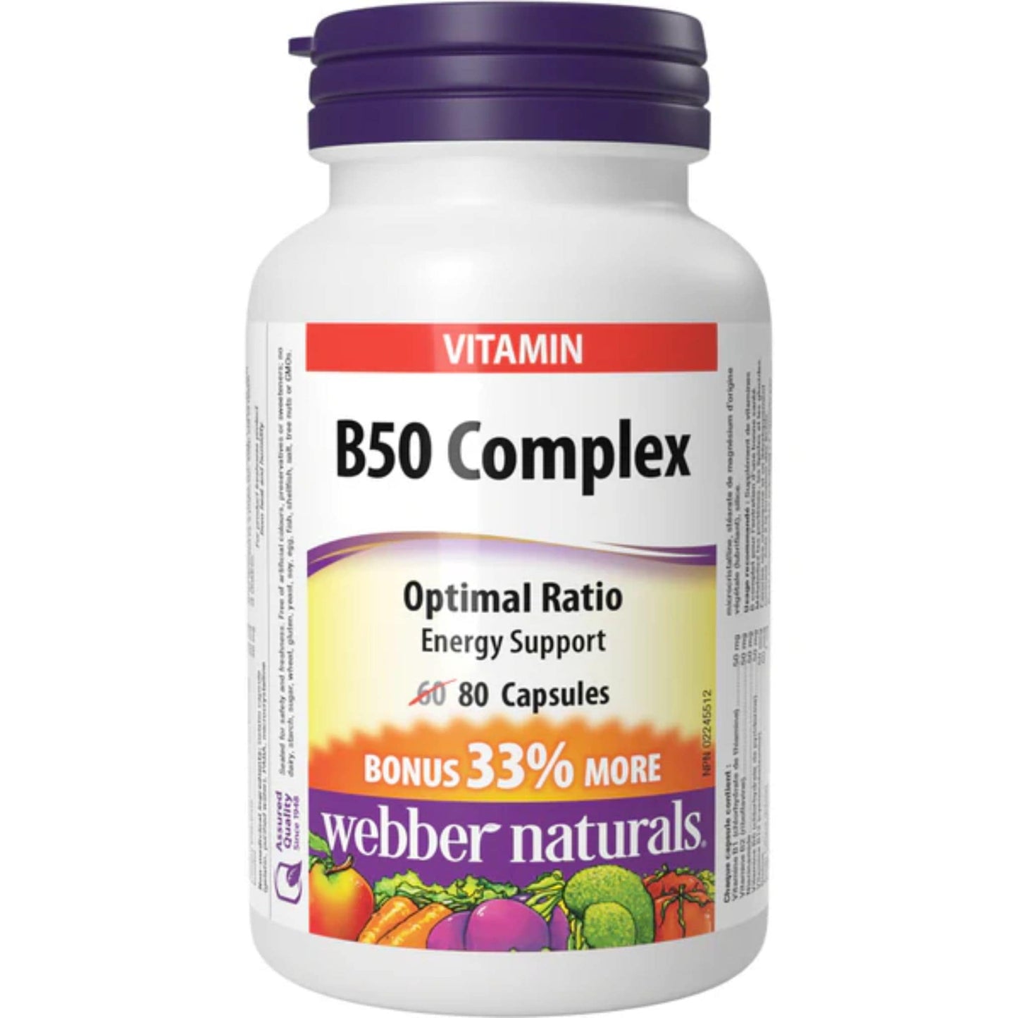 80 Capsules | Webber Naturals Vitamin B50 Complex Optimal Ratio