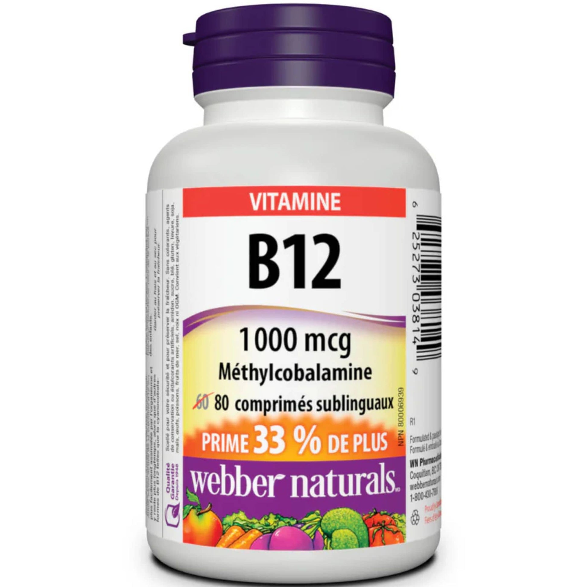 80 Sublingual Tablets | Webber Naturals Vitamin B12 1000mcg Methylcobalamin // French Bottle