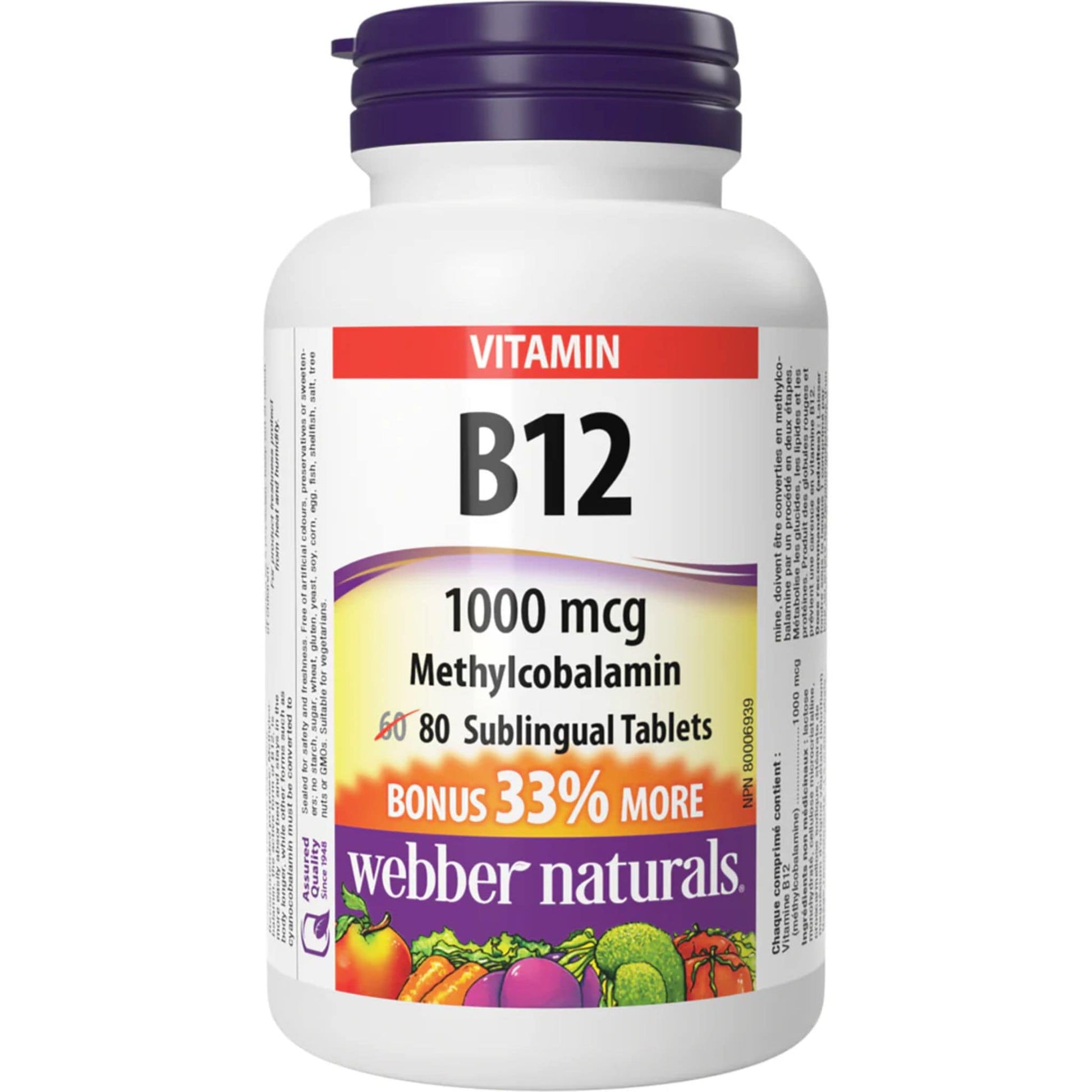 80 Sublingual Tablets | Webber Naturals Vitamin B12 1000mcg Methylcobalamin