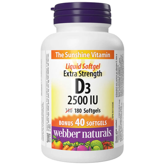 180 Softgels | Webber Naturals Vitamin D3 2500IU Extra Strength