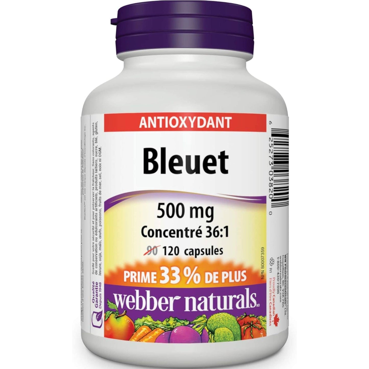 120 Capsules | Webber Naturals Blueberry // french bottle