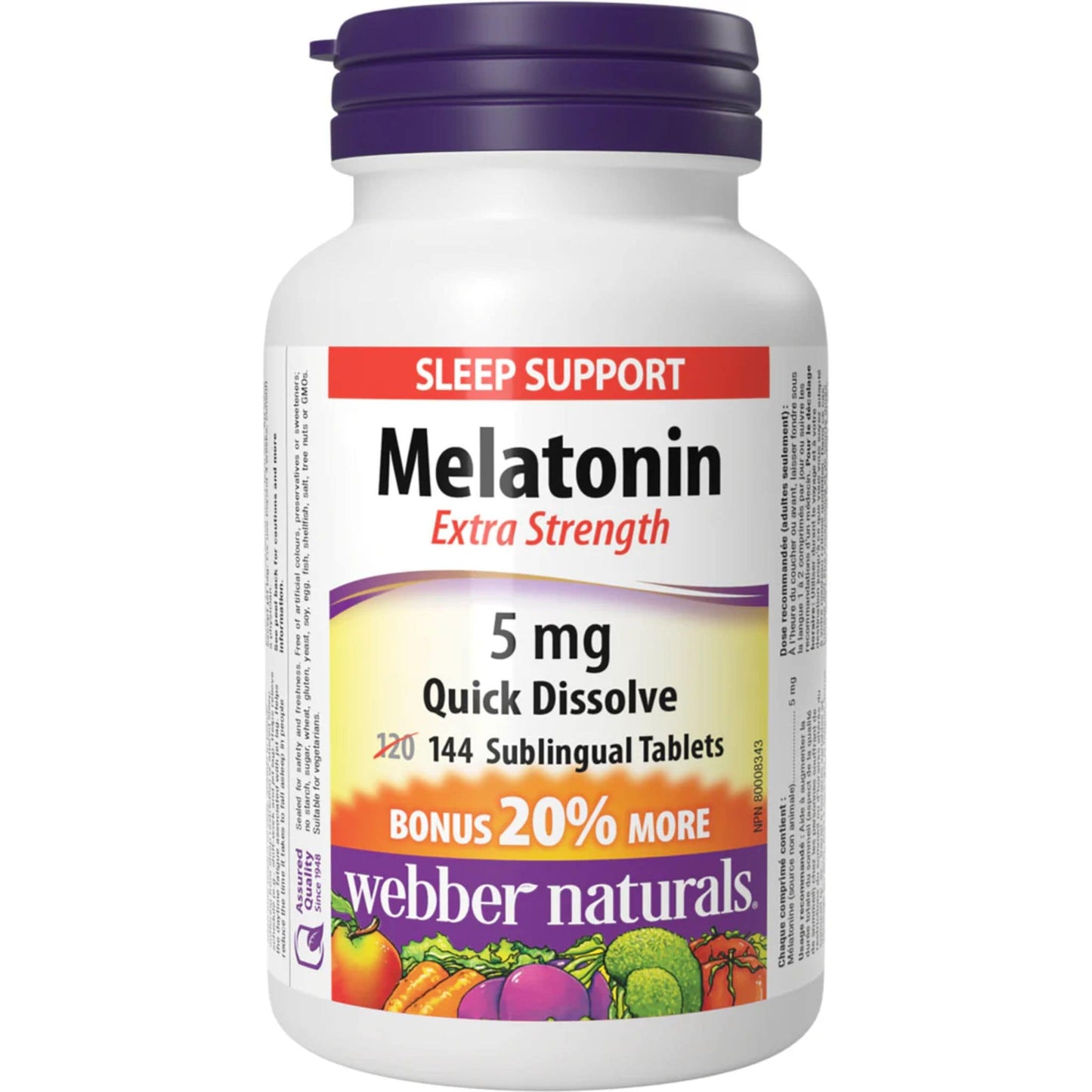 144 Sublingual Tablets | Webber Naturals Melatonin Extra Strength 5mg Quick Dissolve