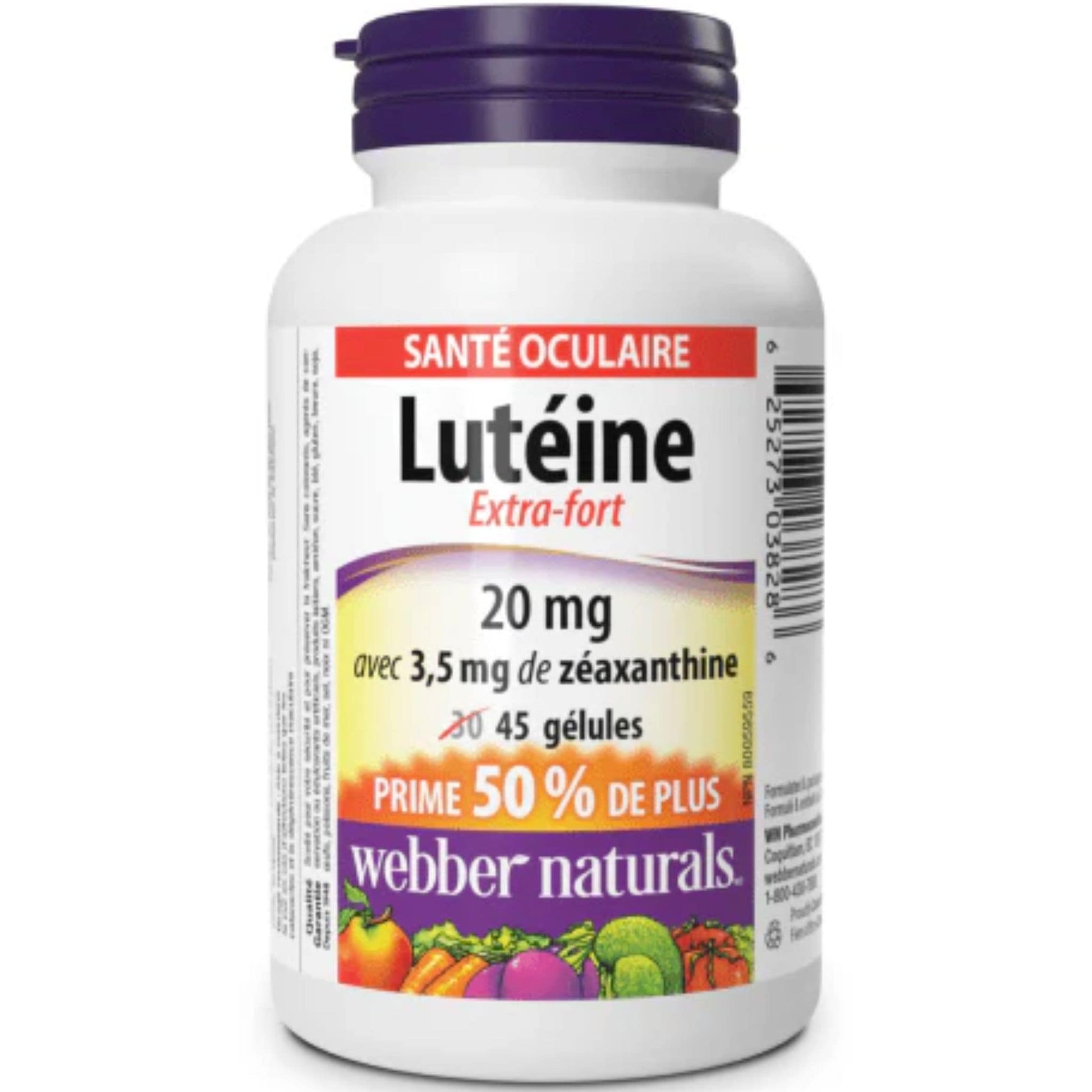 45 Softgels | Webber Naturals Lutein Extra Strength 20mg with 3.5mg Zeaxanthin // French Bottle