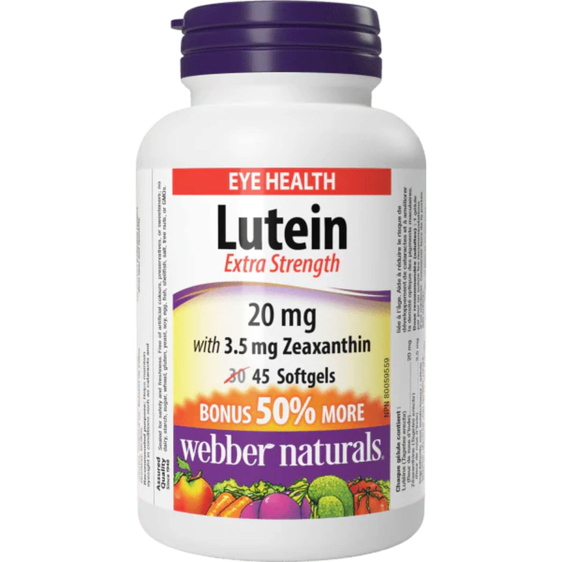 45 Softgels | Webber Naturals Lutein Extra Strength 20mg with 3.5mg Zeaxanthin