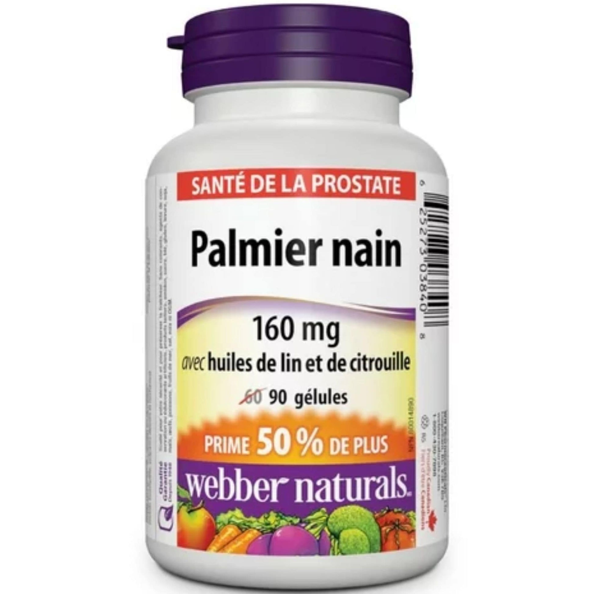 90 Softgels | Webber Naturals Saw Palmetto 160mg with Flax and Pumpkin Oils  // French Bottle