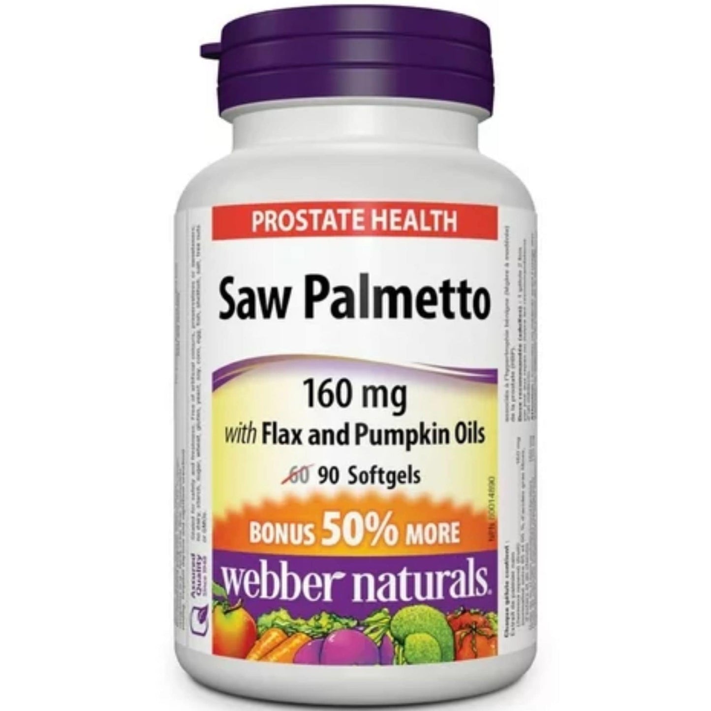 90 Softgels | Webber Naturals Saw Palmetto 160mg with Flax and Pumpkin Oils