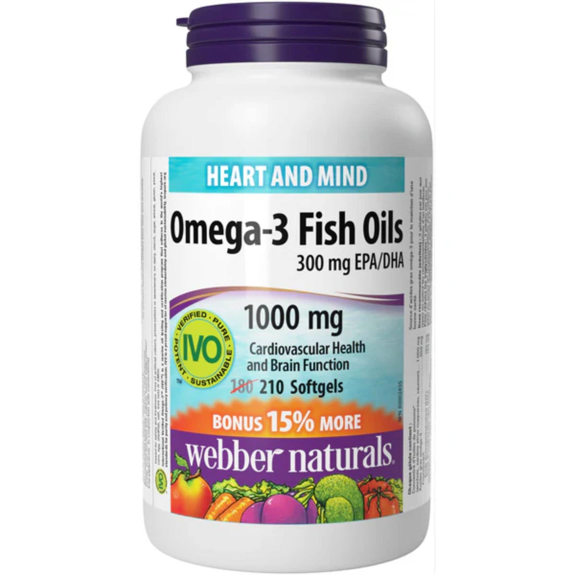 210 Softgels | Webber Naturals Omega-3 Fish Oils 300mg EPA/DHA 1000mg