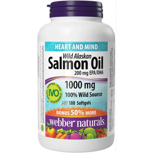 180 Softgels | Webber Naturals Wild Alaskan Salmon Oil 200mg EPA/DHA 1000mg