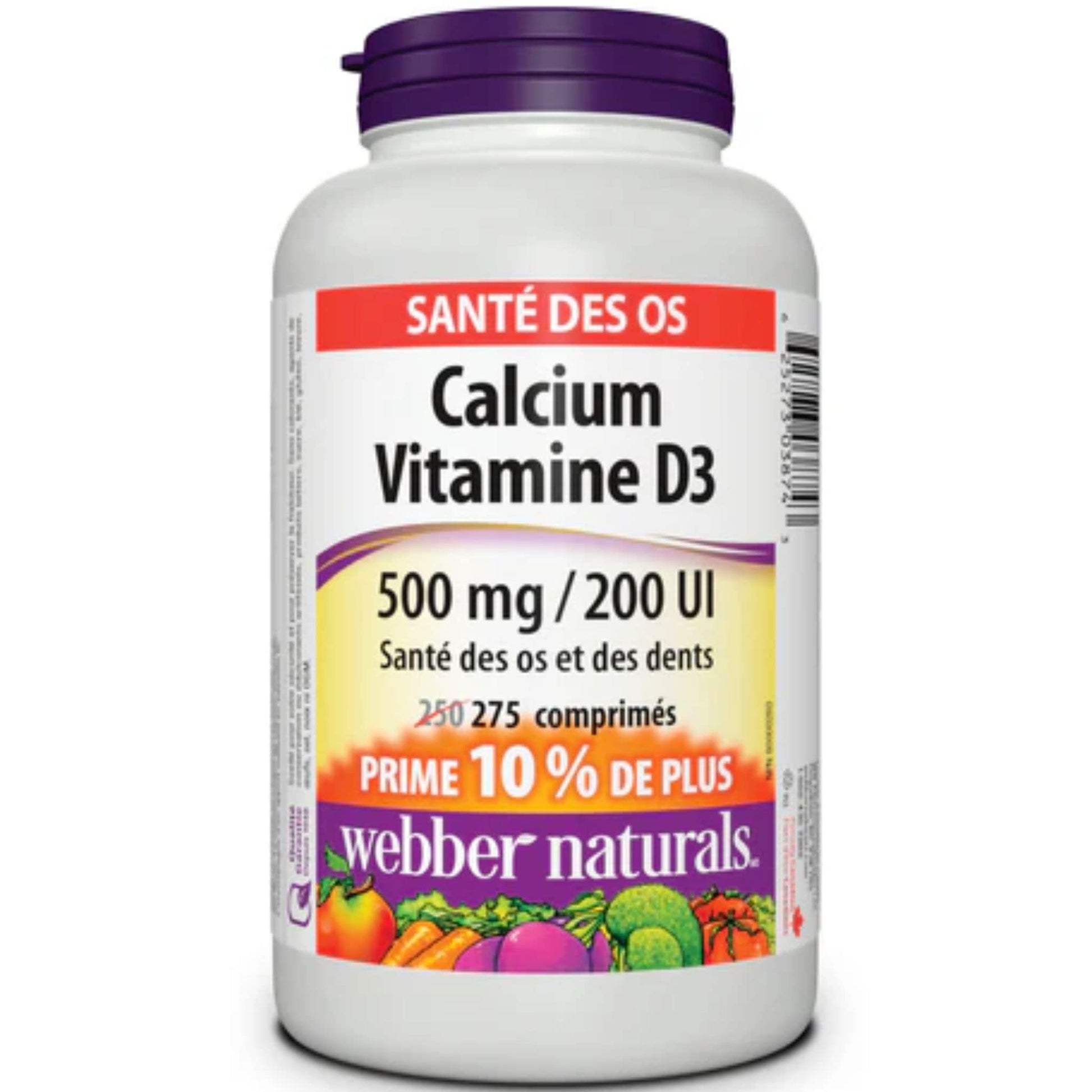 275 Tablets | Webber Naturals Calcium Vitamin D3 500mg/200IU  // French Bottle