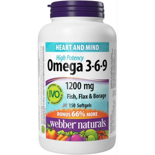 150 Softgels | Webber Naturals Omega 3-6-9 1200mg High Potency