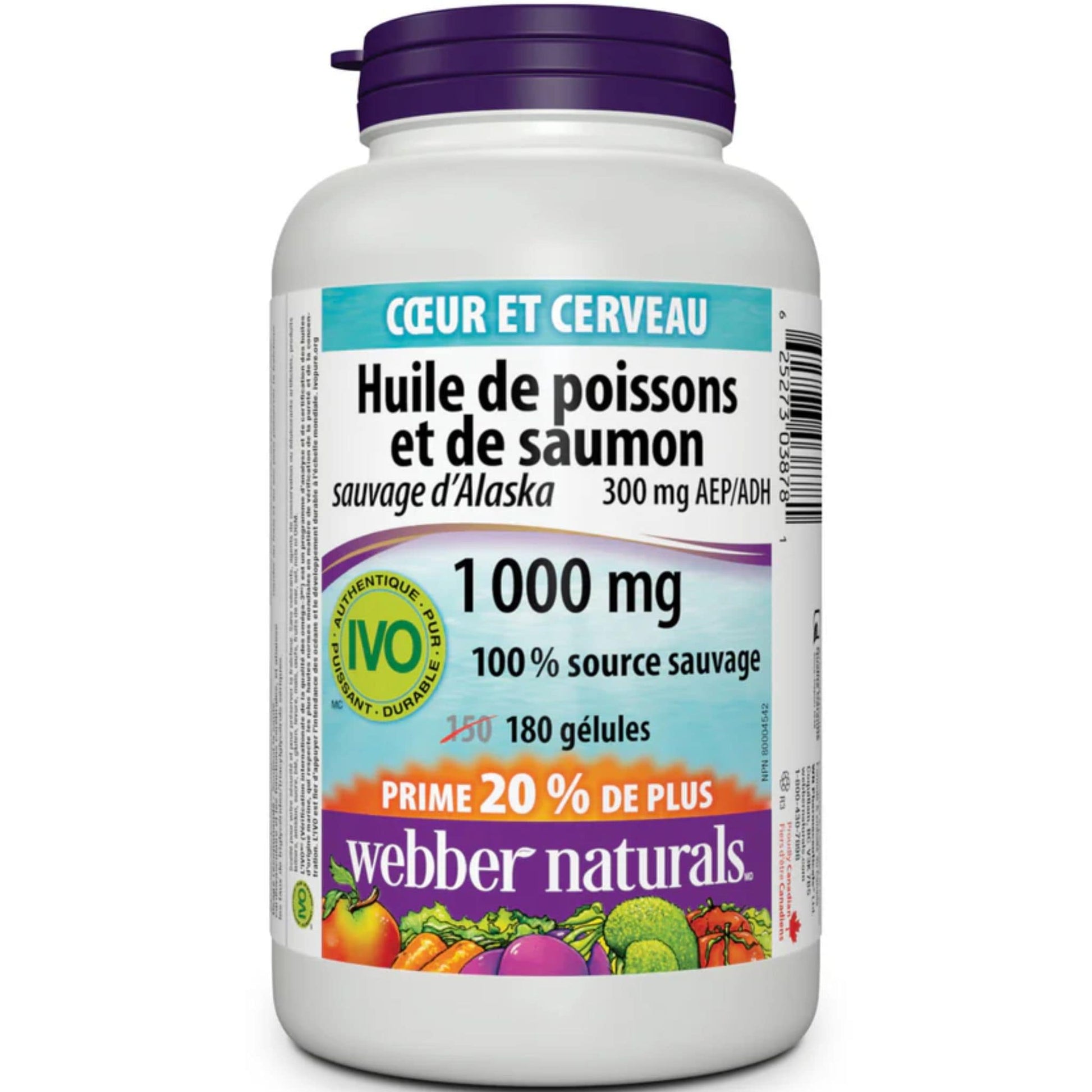 180 Softgels | Webber Naturals Wild Alaskan Salmon & Fish Oil 300mg EPA/DHA 1000mg // French Bottle