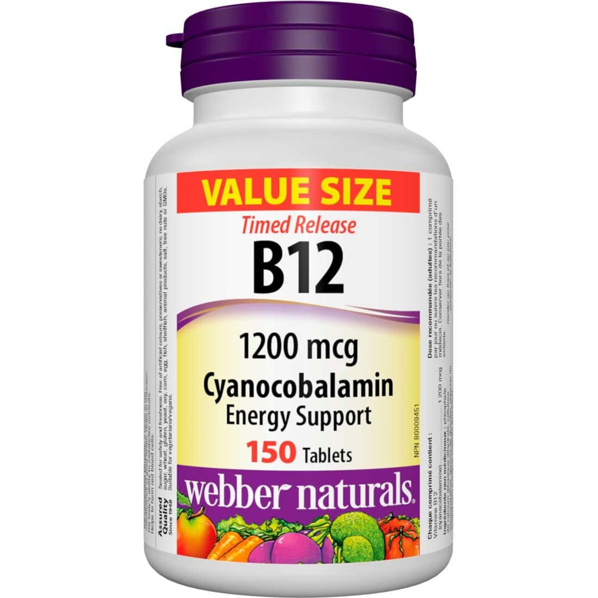 Webber Naturals B12 Cyanocobalamin 1200mcg, 150 Tablets