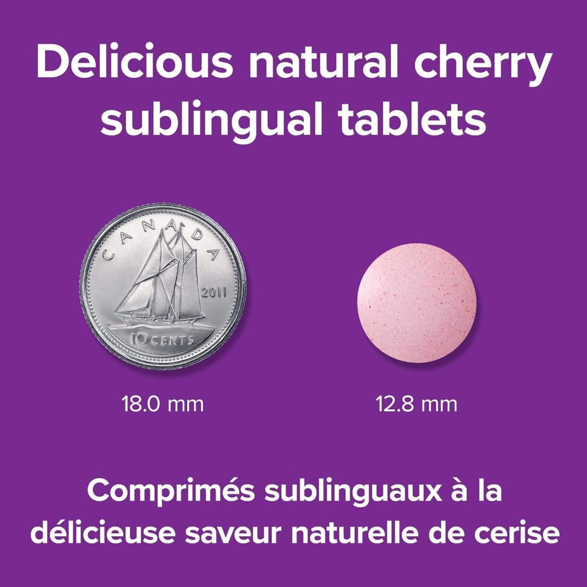 Natural Cherry 110 Sublingual Tablets | Webber Naturals Vitamin B12 2,500 mcg Cyanocobalamin  // Tablet Size