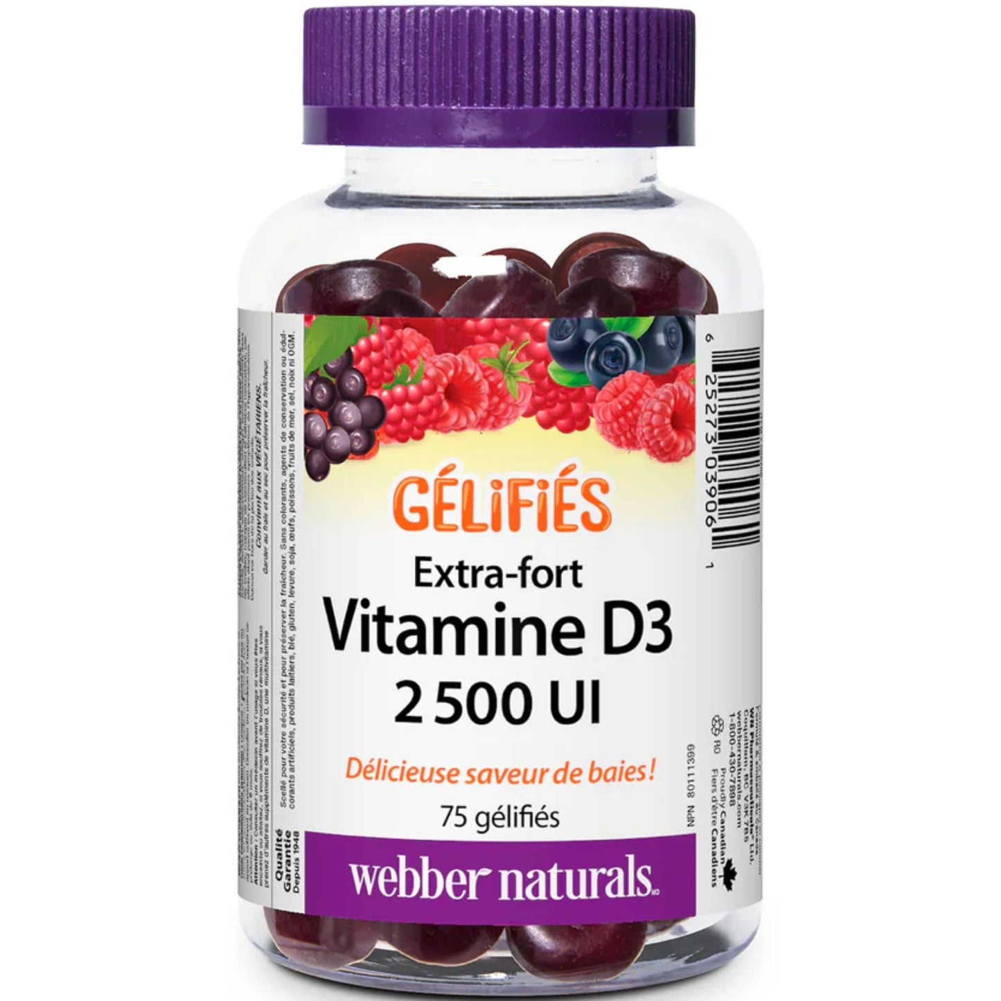 Berry 75 Gummies | Webber Naturals Gummies Vitamin D3 2,500IU Extra Strength // French Bottle