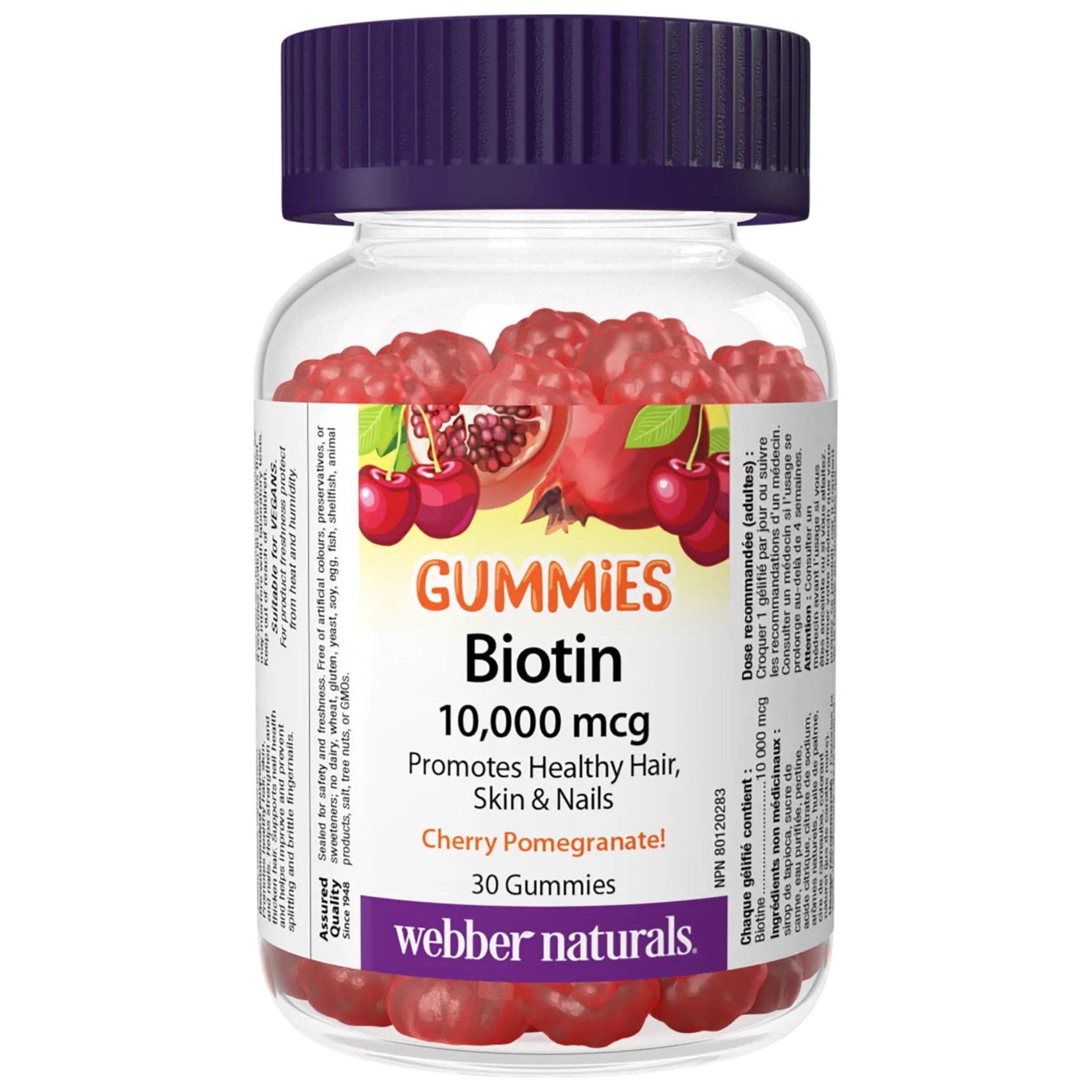 30 Gummies | Webber Naturals Biotin 10,000 mcg Gummies For Healthy Hair, Skin & Nails 