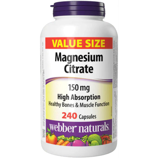 240 Capsules | Webber Naturals Magnesium Citrate 150mg High Absorption
