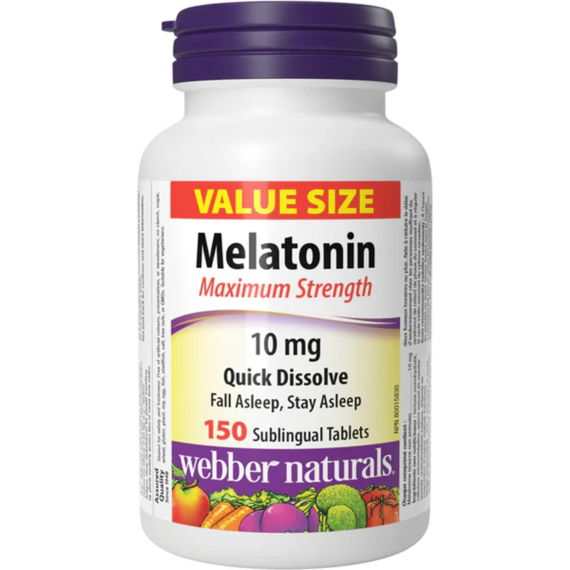 150 Sublingual Tablets | Webber Naturals Melatonin 10mg Maximum Strength Quick Dissolve