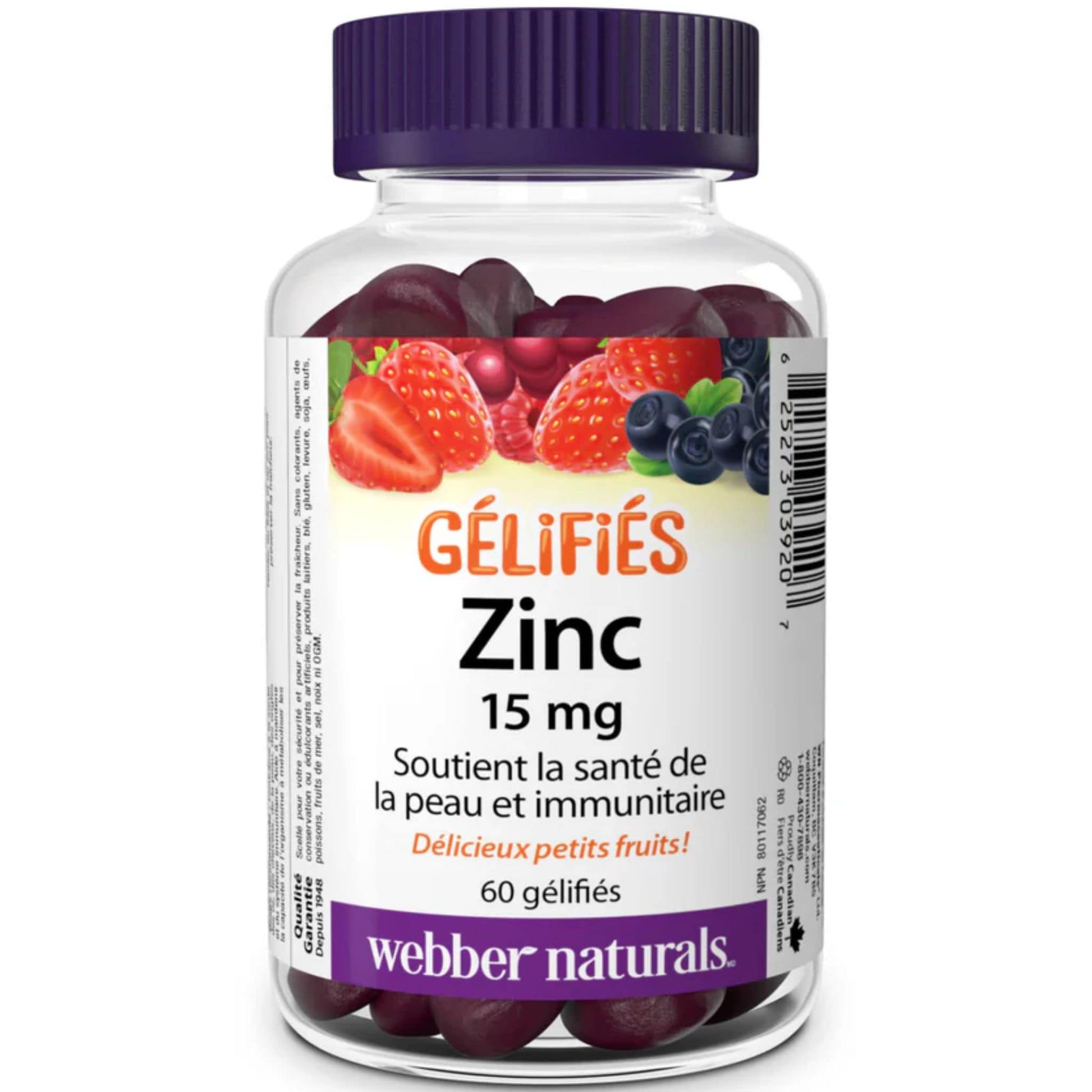 Delicious Berry 60 Gummies | Webber Naturals Gummies Zinc 15mg // French Bottle