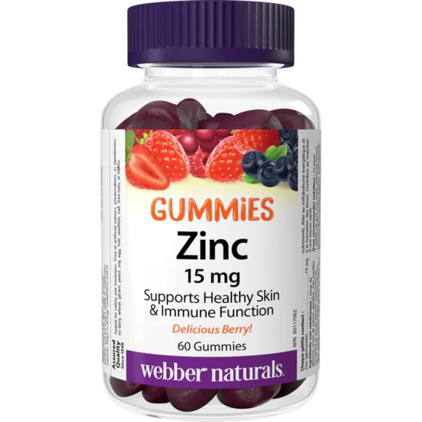 Delicious Berry 60 Gummies | Webber Naturals Gummies Zinc 15mg // berry flavour