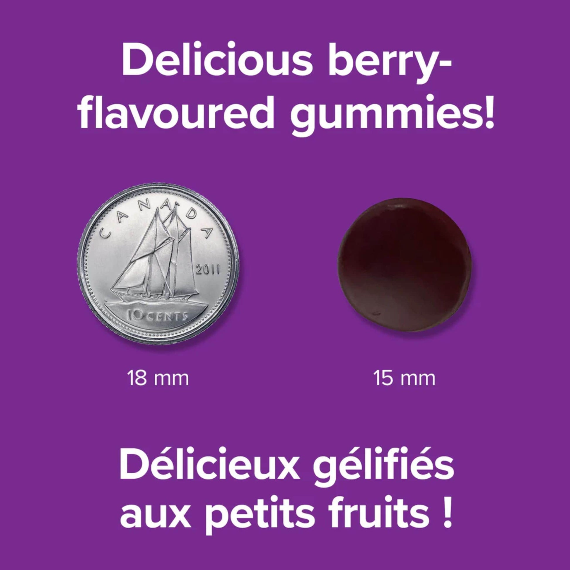 Delicious Berry 60 Gummies | Webber Naturals Gummies Zinc 15mg // Size Comparison