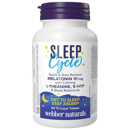 60 Time Release Tablets | Webber Naturals Sleep Cycle Melatonin 10mg L-Theanine 5-HTP Sleep Botanicals