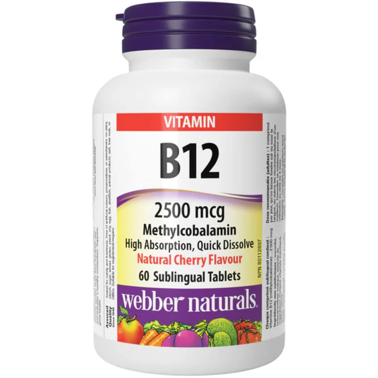 Natural Cherry 60 Sublingual Tablets | Webber Naturals Vitamin B12 2500mcg Methylcobalamin High Absorption // natural cherry flavour