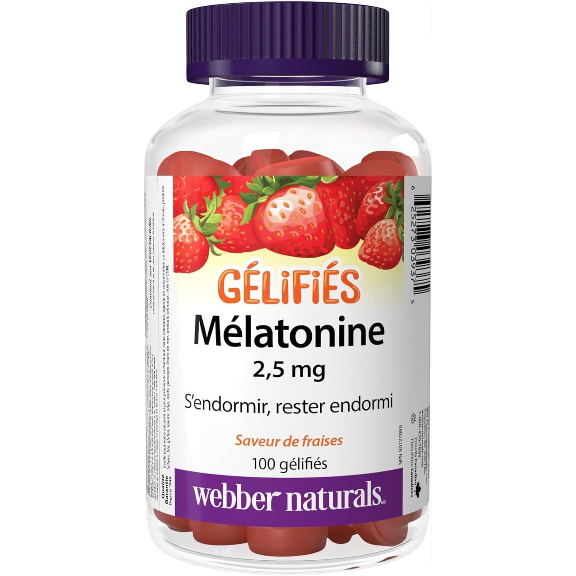 100 Gummies Strawberry | Webber Naturals Melatonin Gummies // french bottle