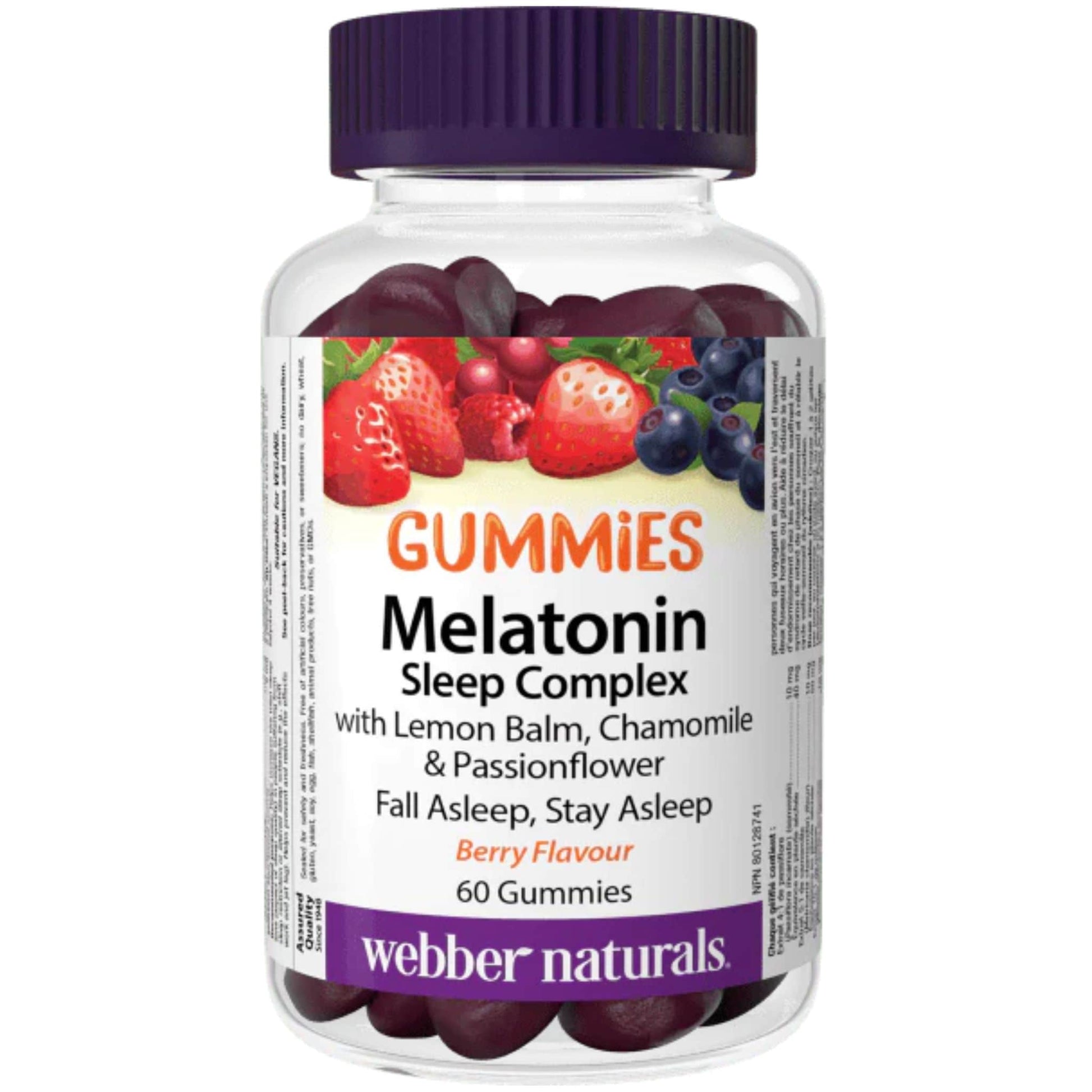 Berry Flavour, 60 Gummies | Webber Naturals Melatonin Sleep Complex Gummies // berry flavour