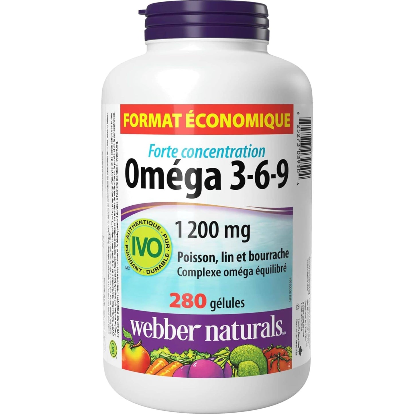 280 Softgels | Webber Naturals Omega 3-6-9 // french bottle