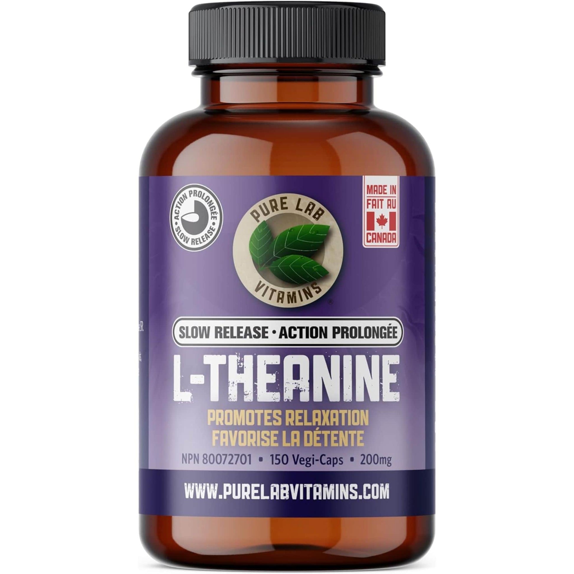 150 Vegetable Capsules | Pure Lab Vitamins L-Theanine 200 MG Slow Release