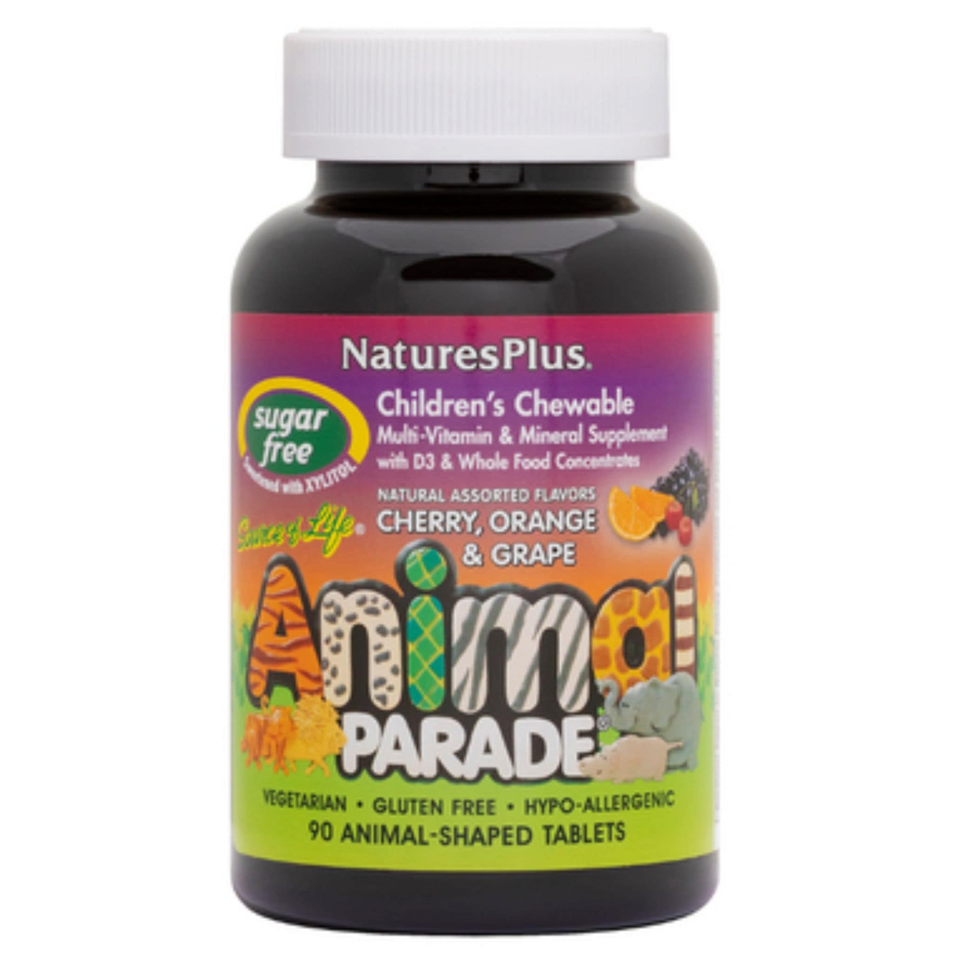 90 Chewable Tablets Cherry, Orange and Grape | Nature's Plus Animal Parade Children's Sugar-Free Multivitamin