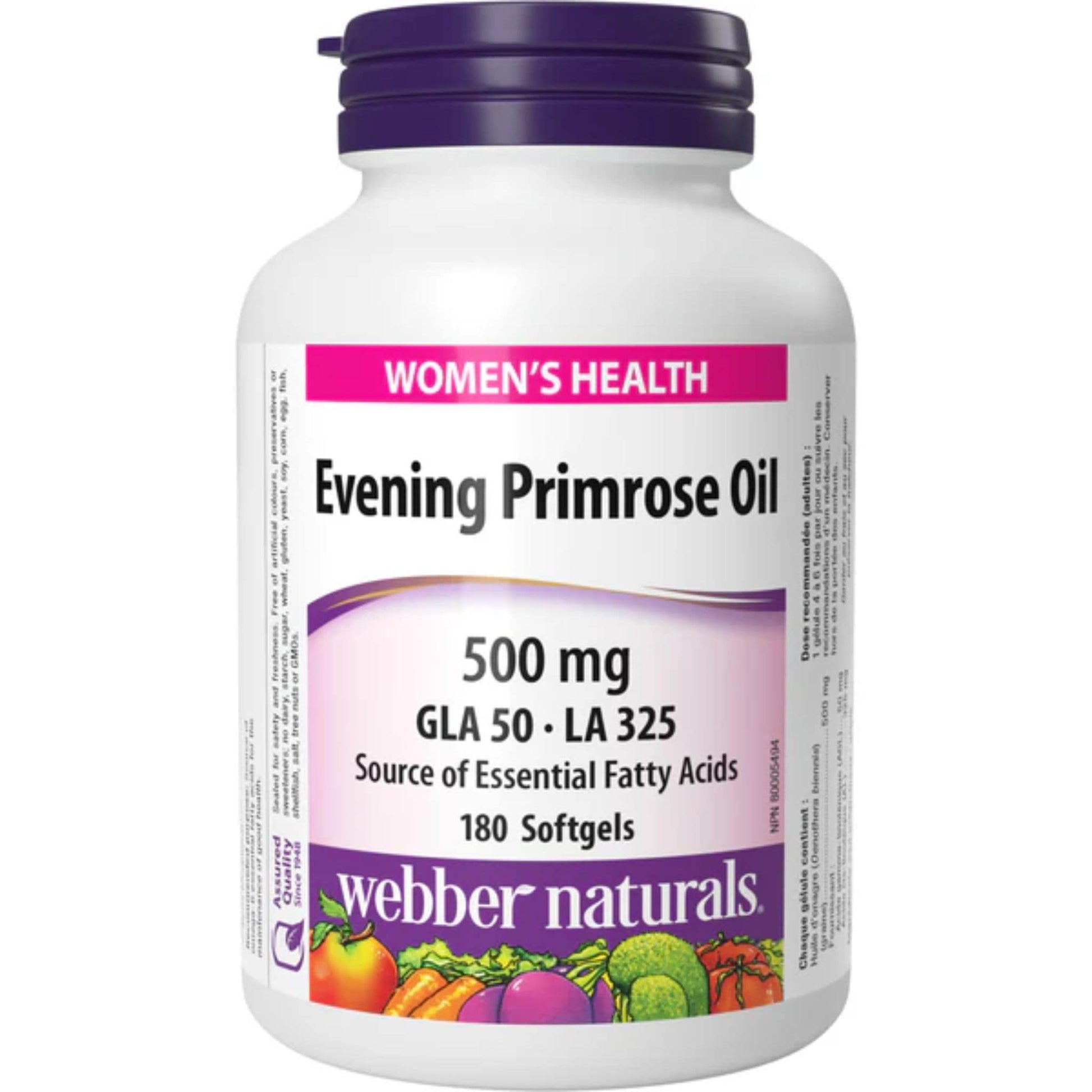 180 Softgels | Webber Naturals Evening Primrose Oil 500mg GLA 50-LA 325