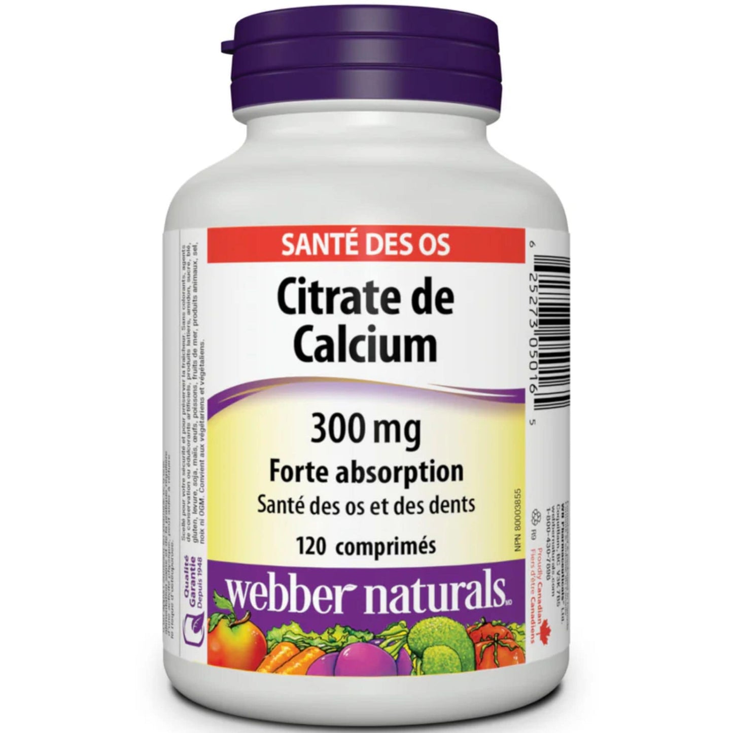 120 Tablets | Webber Naturals Calcium Citrate 300mg High Absorption // french bottle