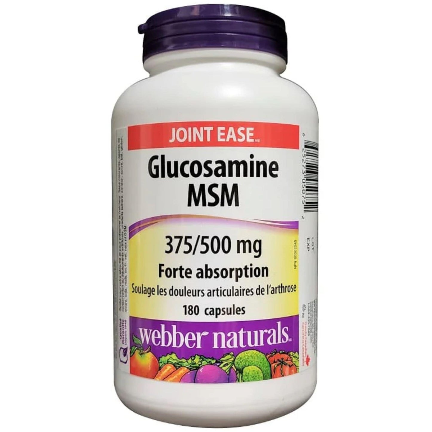 180 Capsules | Webber Naturals Glucosamine MSM 375/500mg High Absorption // French Bottle