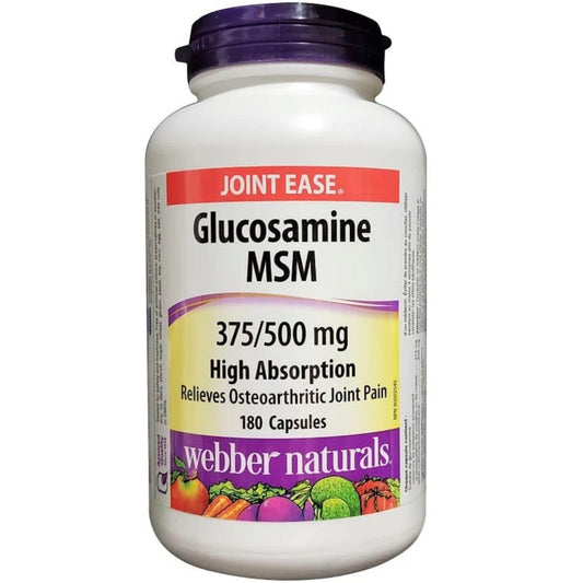 180 Capsules | Webber Naturals Glucosamine MSM 375/500mg High Absorption