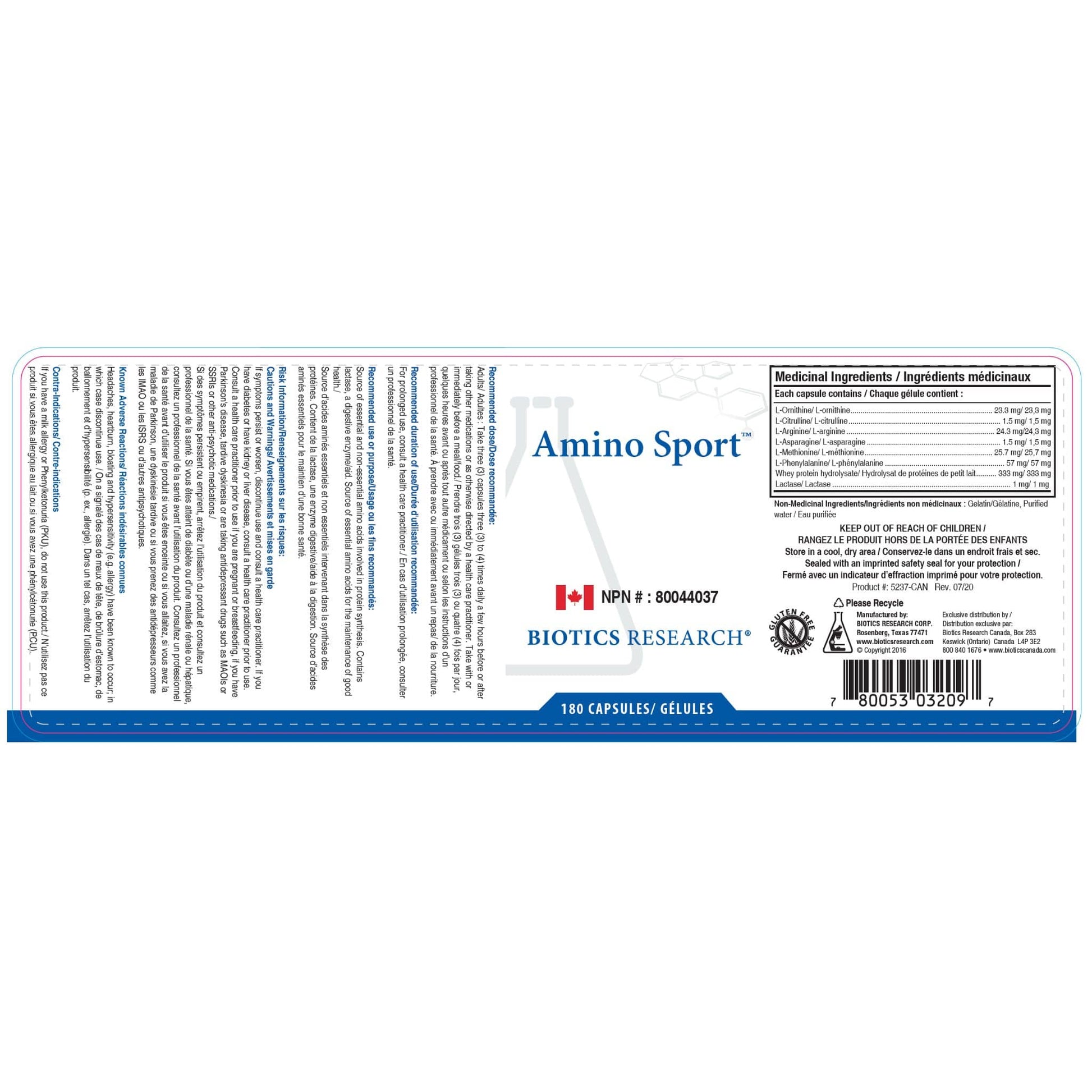 180 Capsules | Biotics Research Amino Sport