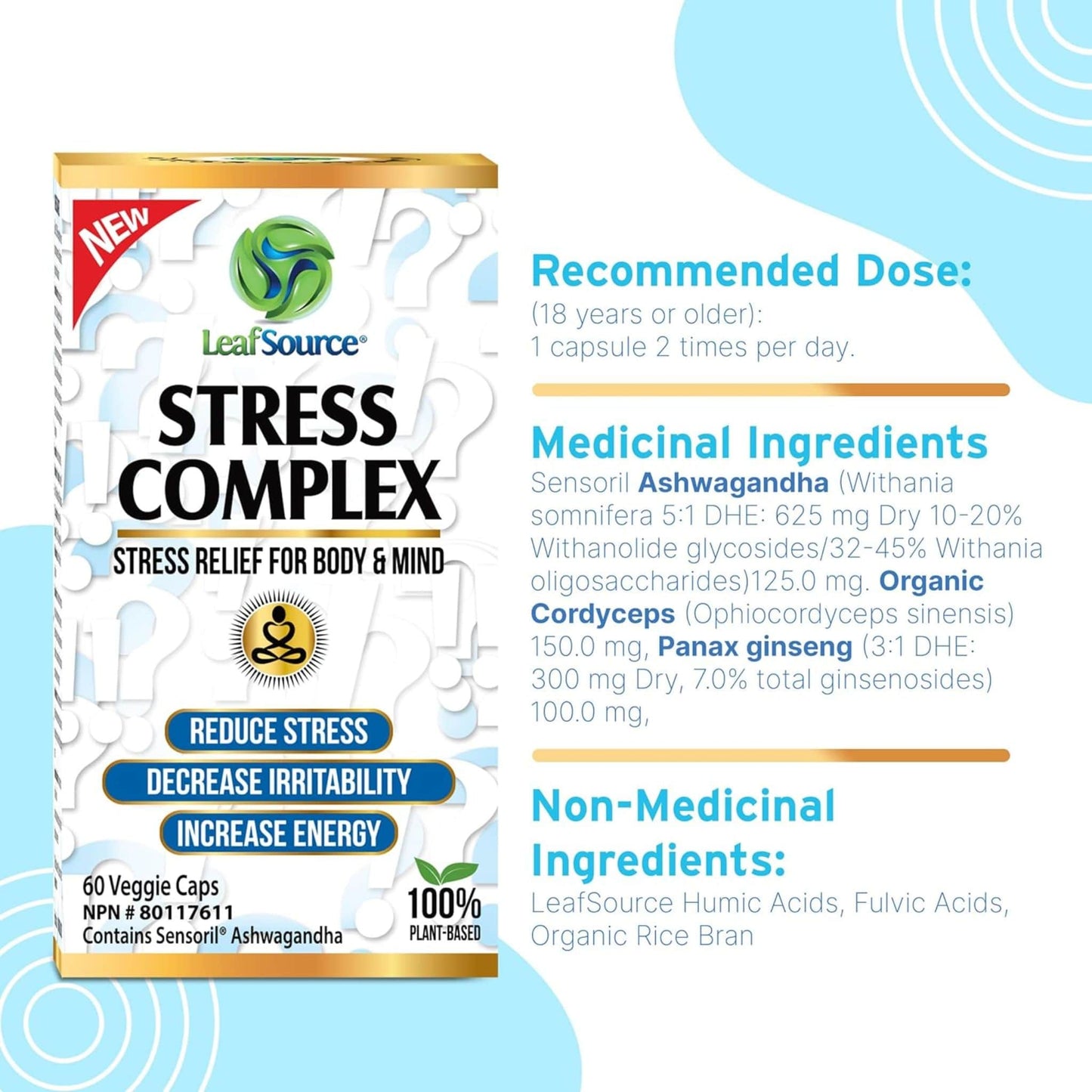 60 Vegetable Capsules | Leaf Source Stress Complex