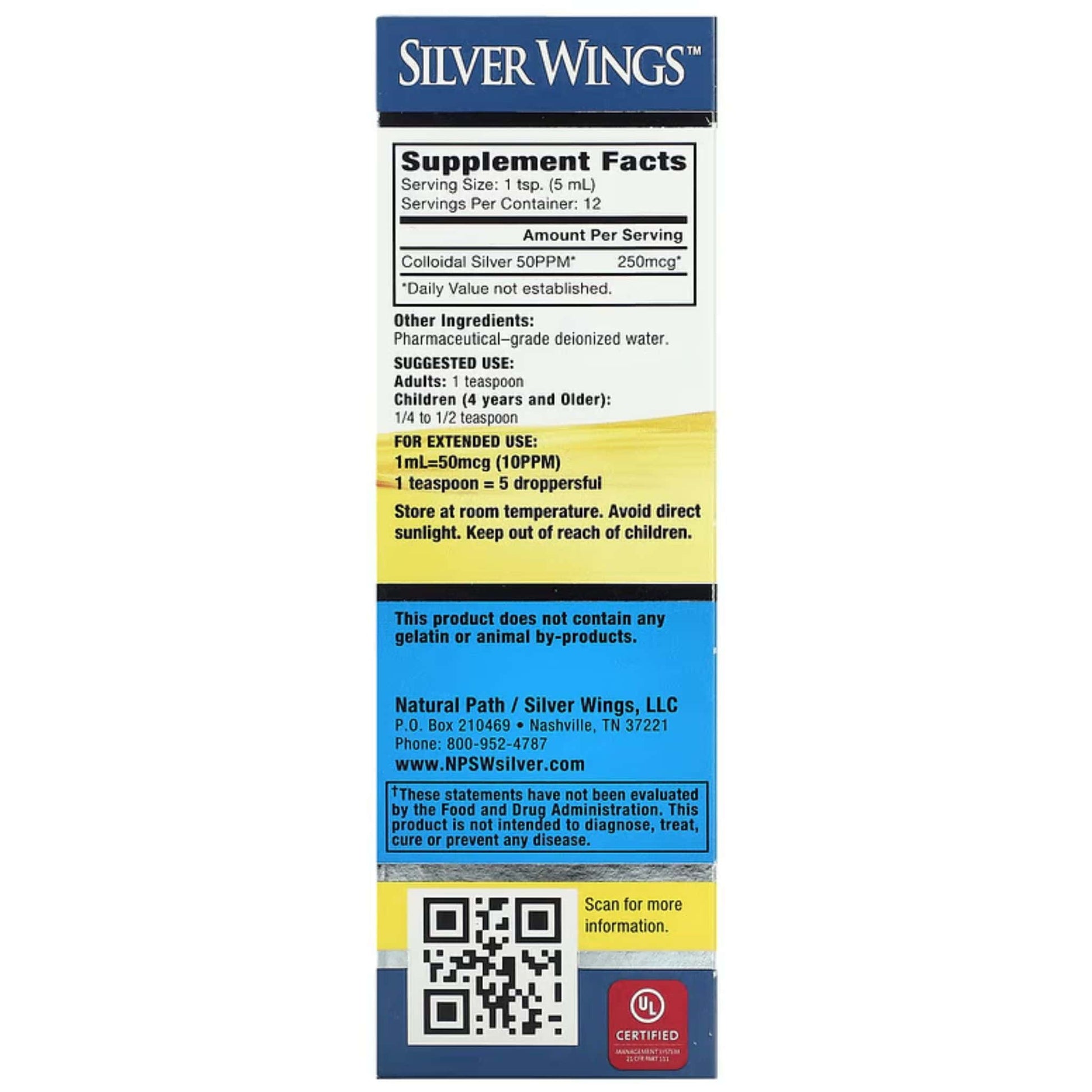 60ml Natural Flavour | Natural Path Silver Wings Colloidal Silver 50 PPM