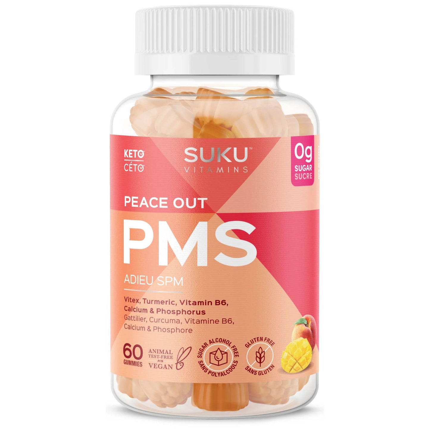 SUKU Vitamins Peace Out PMS Gummies, Help Stabilize Menstrual Cycles and Relieve Premenstrual Symptoms, 60 Vegan Gummies