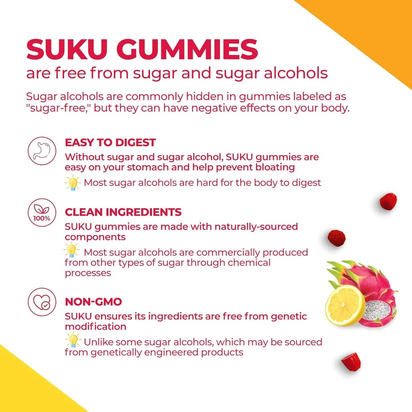 60 Gummies Dragonfruit and Lemon | SUKU Vitamins Vitamin D3 Plus K2 Plus B12