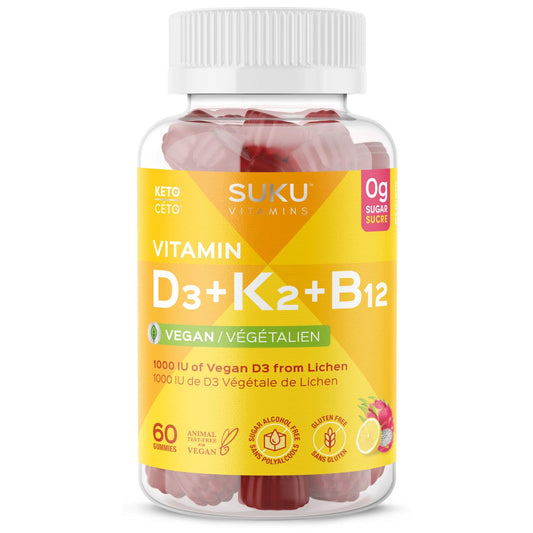 60 Gummies Dragonfruit and Lemon | SUKU Vitamins Vitamin D3 Plus K2 Plus B12