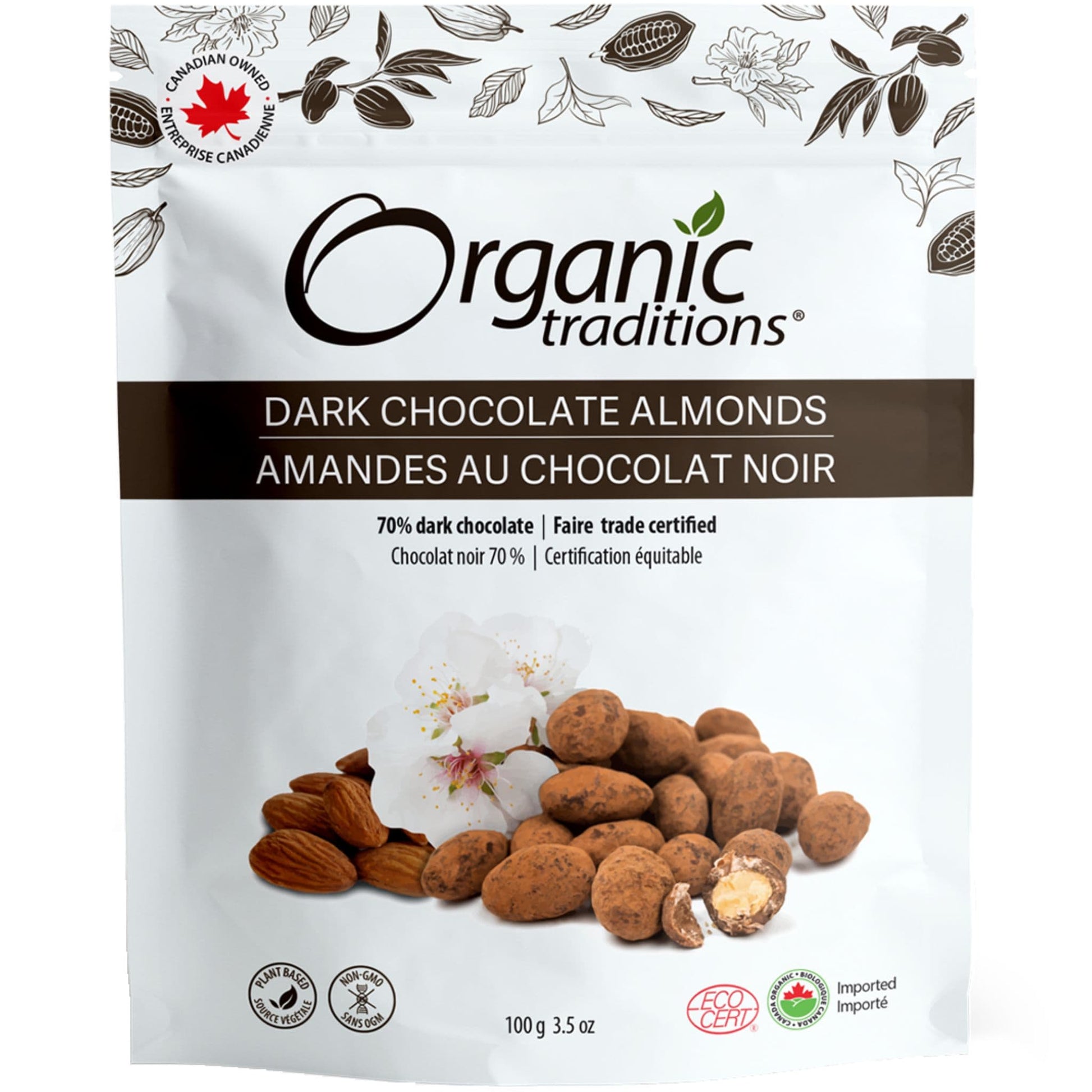 100g | Organic Traditions Dark Chocolate Covered Almonds 3.5oz