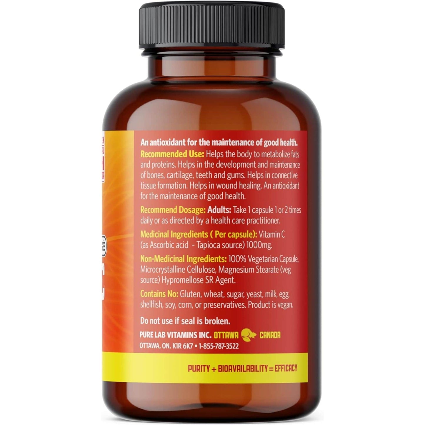 120 Vegetable Capsules | Pure Lab Vitamins Vitamin C 1000 MG Slow Release Back