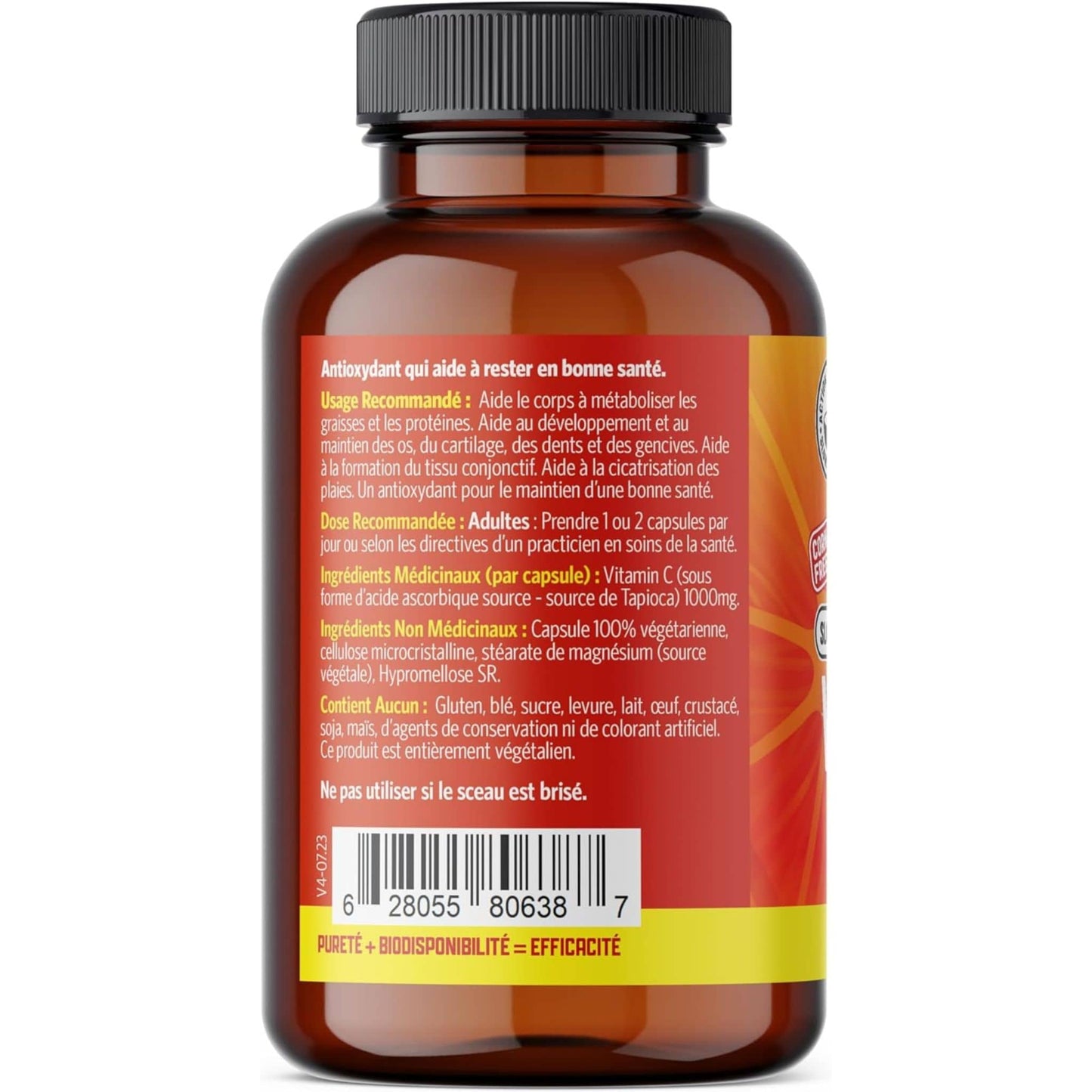 120 Vegetable Capsules | Pure Lab Vitamins Vitamin C 1000 MG Slow Release Back