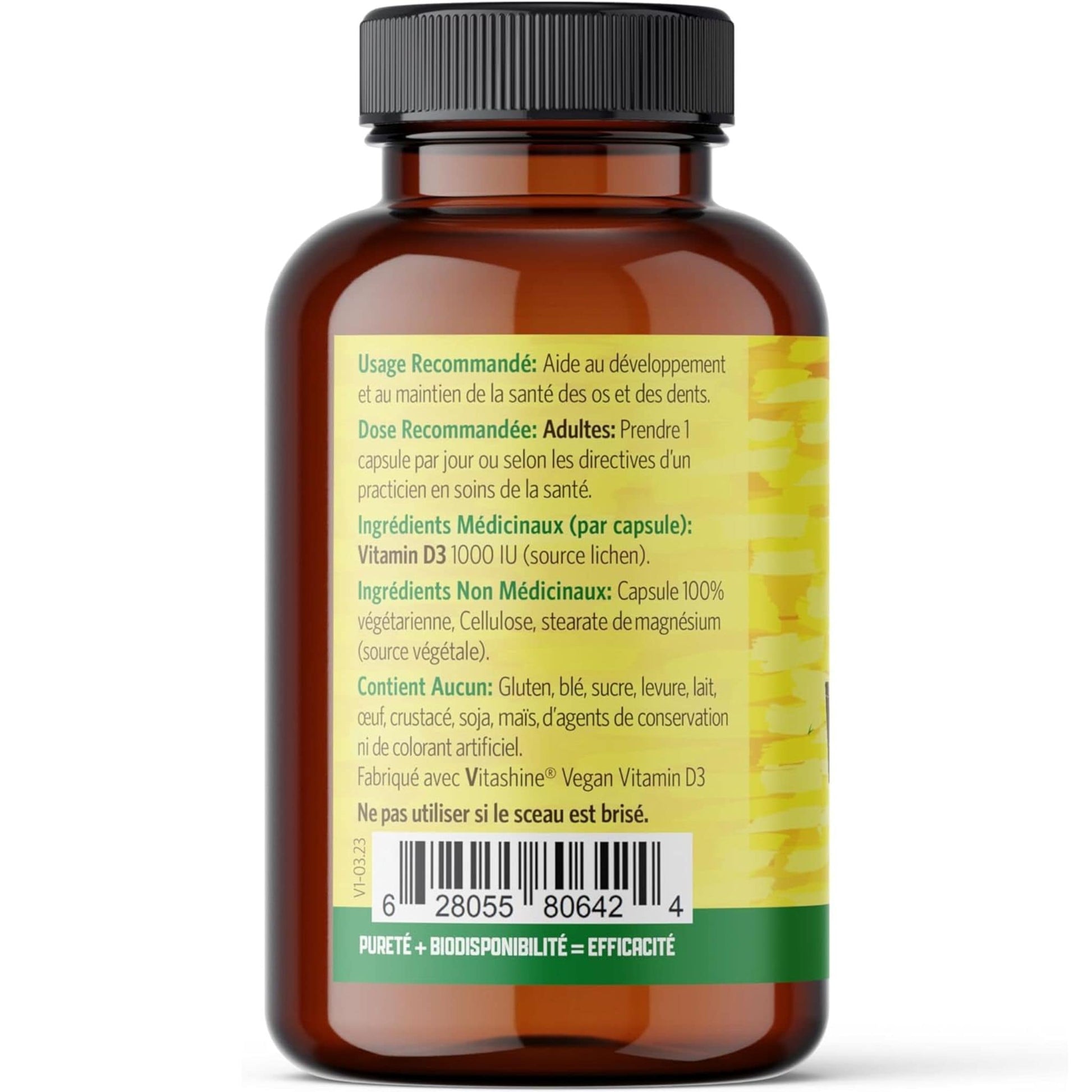 240 Vegetable Capsules | Pure Lab Vitamins Vegan Vitamin D3 1000 IU Back