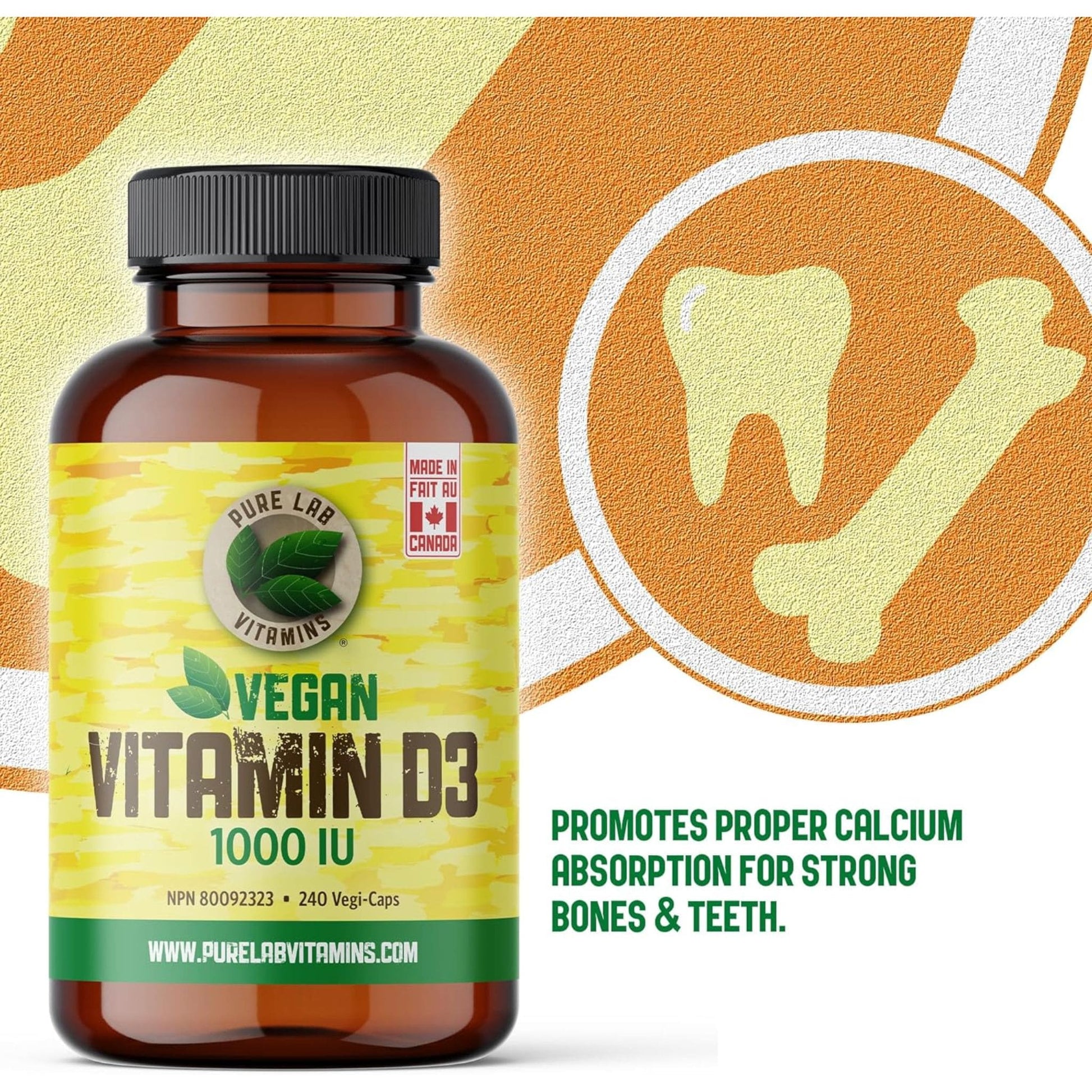 240 Vegetable Capsules | Pure Lab Vitamins Vegan Vitamin D3 1000 IU Infographic