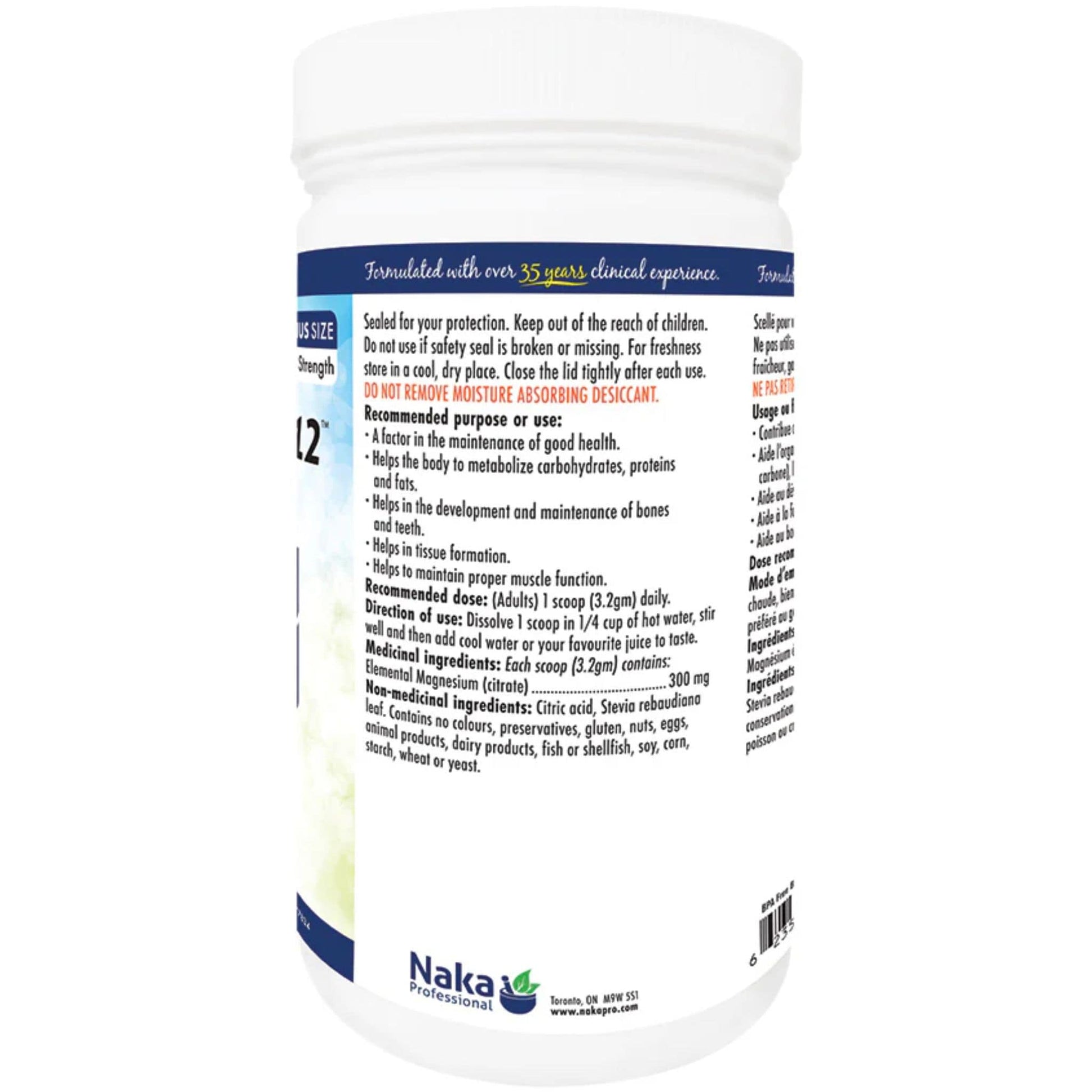 Unflavoured, 250g | Naka Platinum Pro MG12, 300mg Ionic Calming Magnesium Citrate // back shot